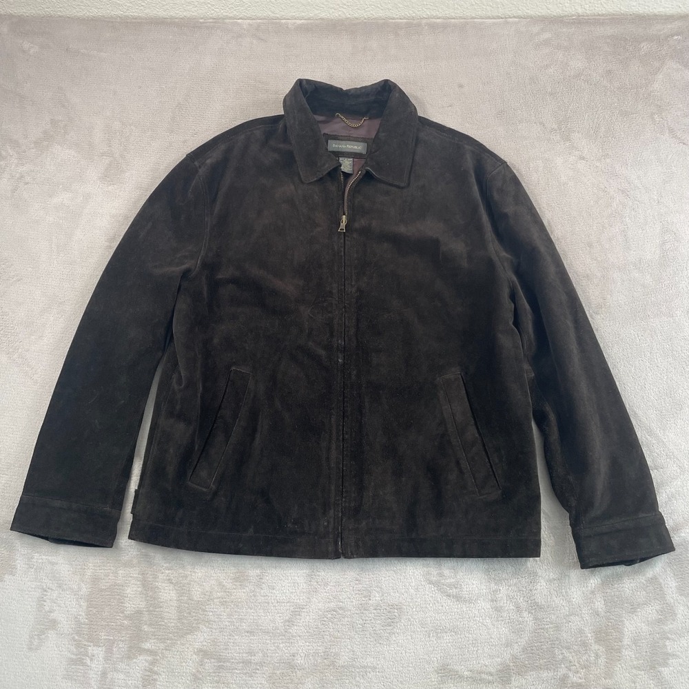 Vintage Banana Republic Bomber Jacket Men XL Chocolate Brown Suede Leather Lined